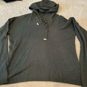 Cyrus Dark Green Women's Hooded Waffle Knit Sweater